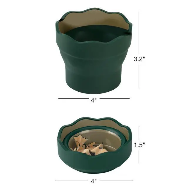Alt view image 7 of 7 - Clic & Go Artist Water Cup, Dark Green - Travel-Friendly Collapsible Brush Cleaner Tool with Brush Stand, Scalloped Rim, Non-Slip Base, Portable Palette & Rinser