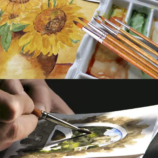 Alt view image 6 of 7 - Artist Watercolor Paint Brushes, Round Pointed Tip Paint Brushes Set, 12pcs Different Sizes Detail Paint Brush for Watercolor, Acrylics, Ink, Gouache, Oil, Tempera (Brown)