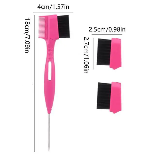 Alt view image 2 of 7 - 2 Pcs Hair Edge Brush With Tail Comb, Double Sided Edge Control Hair Comb Styling Tool Eyebrow Kit for Women Girls, Pink Blac