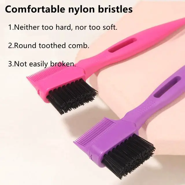 Alt view image 3 of 7 - 2 Pcs Hair Edge Brush With Tail Comb, Double Sided Edge Control Hair Comb Styling Tool Eyebrow Kit for Women Girls, Pink Blac