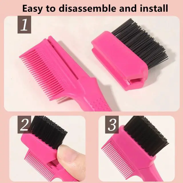 Alt view image 4 of 7 - 2 Pcs Hair Edge Brush With Tail Comb, Double Sided Edge Control Hair Comb Styling Tool Eyebrow Kit for Women Girls, Pink Blac
