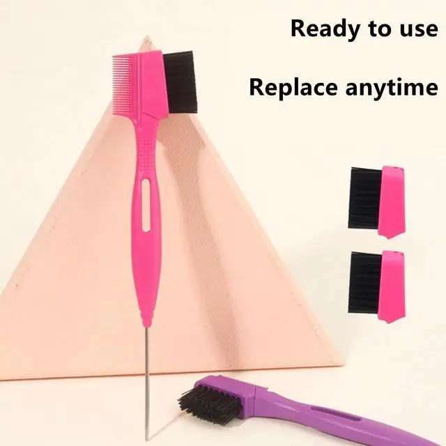 Alt view image 5 of 7 - 2 Pcs Hair Edge Brush With Tail Comb, Double Sided Edge Control Hair Comb Styling Tool Eyebrow Kit for Women Girls, Pink Blac