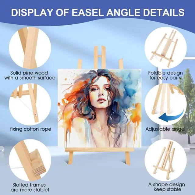 Alt view image 4 of 7 - 2 Pack 11.8" Wood Easels,Tabletop Easel for Painting,Painting Party, Displaying Canvases, Kids Student Table School Desktop, Portable Canvas Photo Picture Sign Holder