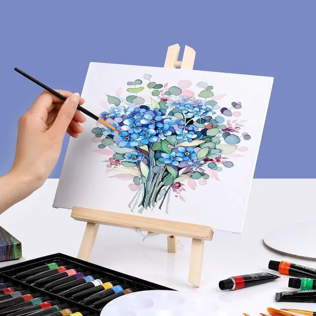 Alt view image 5 of 7 - 2 Pack 11.8" Wood Easels,Tabletop Easel for Painting,Painting Party, Displaying Canvases, Kids Student Table School Desktop, Portable Canvas Photo Picture Sign Holder