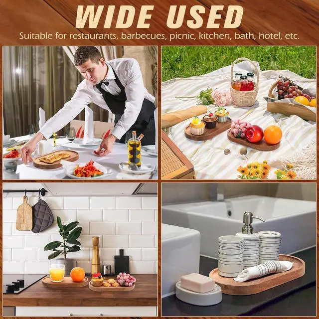Alt view image 6 of 7 - Wood Serving Trays 11.5x4 Inch Charcuterie Boards Oval Wooden Plates Wood Serving Platter Cheese Dinner Plates Bulk for Dessert Snack Bread Fruit Appetizer Dishes (2)