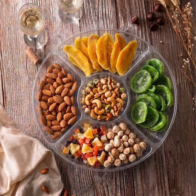 Alt view image 4 of 7 - 5 Sectional Round Plastic Heavy duty Serving Tray/Platters Clear Pack of 2
