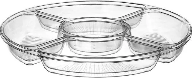 Alt view image 7 of 7 - 5 Sectional Round Plastic Heavy duty Serving Tray/Platters Clear Pack of 2