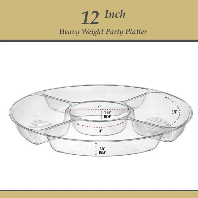 Alt view image 5 of 7 - 5 Sectional Round Plastic Heavy duty Serving Tray/Platters Clear Pack of 2