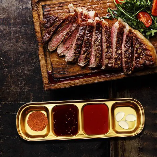 Alt view image 5 of 7 - 4 Pcs Stainless Steel Sauce Dish, Divided Dipping Plates, Divided Seasoning Sauce Dip Bowl, 1/2/3/4 Compartment Sauce Vinegar Seasoning Dishes, Vinegar Soy Spice Condiment Tray for Home