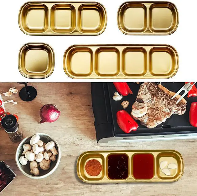 Alt view image 7 of 7 - 4 Pcs Stainless Steel Sauce Dish, Divided Dipping Plates, Divided Seasoning Sauce Dip Bowl, 1/2/3/4 Compartment Sauce Vinegar Seasoning Dishes, Vinegar Soy Spice Condiment Tray for Home