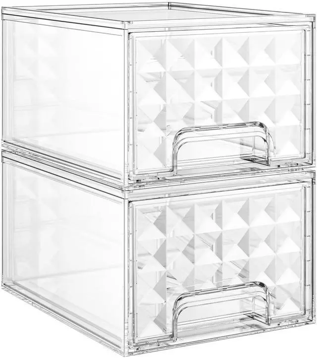 Main image of 2 Pack Stackable Storage Drawers, Makeup Skincare Holder Vanity Storage Organizer, Plastic Drawers For Vanity Desk, Undersink, Kitchen Cabinet, Pantry, Clear, Ideal Gifts for Women