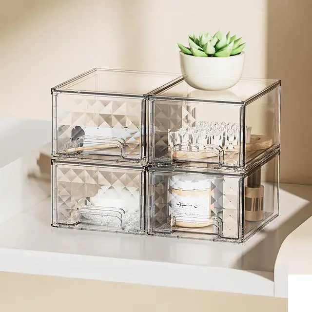Alt view image 5 of 7 - 2 Pack Stackable Storage Drawers, Makeup Skincare Holder Vanity Storage Organizer, Plastic Drawers For Vanity Desk, Undersink, Kitchen Cabinet, Pantry, Clear, Ideal Gifts for Women