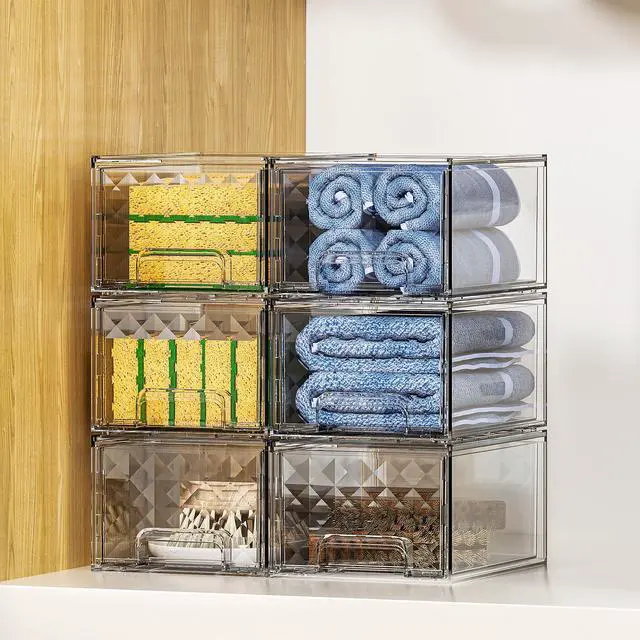 Alt view image 7 of 7 - 2 Pack Stackable Storage Drawers, Makeup Skincare Holder Vanity Storage Organizer, Plastic Drawers For Vanity Desk, Undersink, Kitchen Cabinet, Pantry, Clear, Ideal Gifts for Women