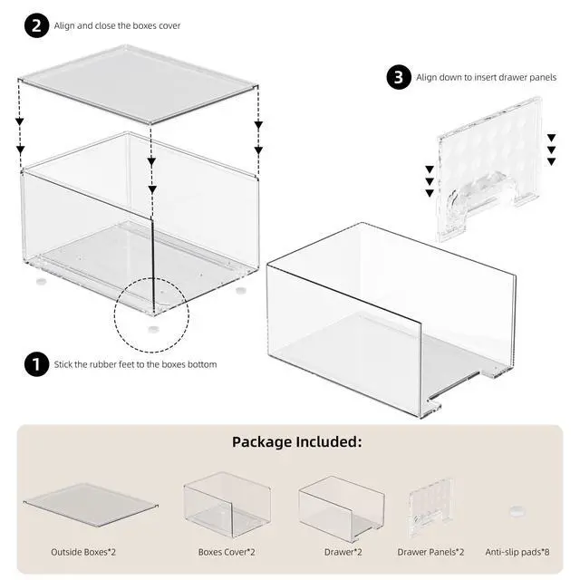 Alt view image 6 of 7 - 2 Pack Stackable Storage Drawers, Makeup Skincare Holder Vanity Storage Organizer, Plastic Drawers For Vanity Desk, Undersink, Kitchen Cabinet, Pantry, Clear, Ideal Gifts for Women