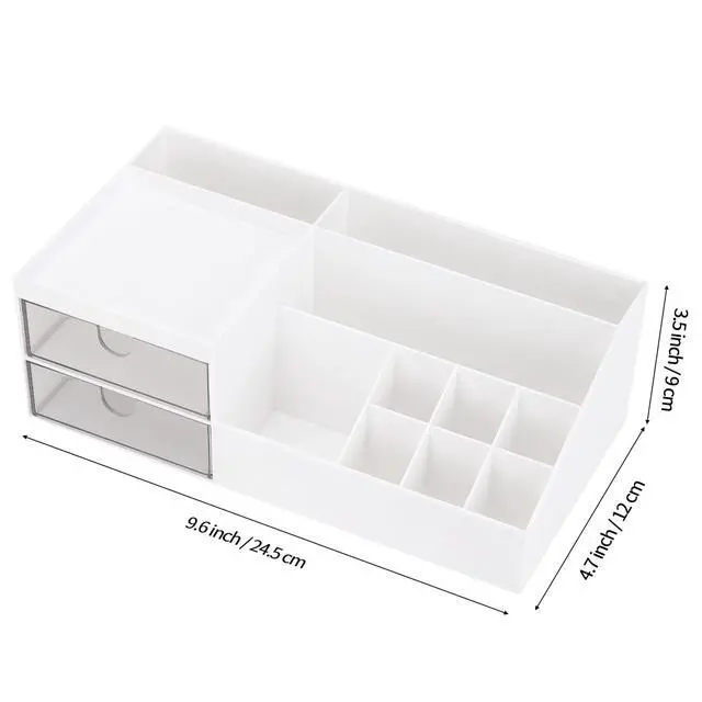 Alt view image 5 of 7 - Desk Organizer, Cosmetic Makeup Vanity Organizer Box, Bathroom Counter Makeup Storage for Eyeshadows, Skin Care, Concealers, Powders, Nail Polish (White)