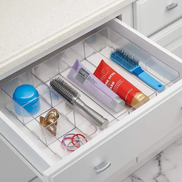 Alt view image 5 of 7 - Clarity Bathroom Interlocking Drawer Organizer for Cosmetics, Beauty Products, Hair Accessories - Extra Large, Clear 12-inch x 4-inch x 3-inch
