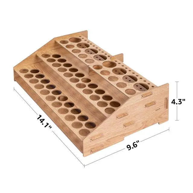 Alt view image 4 of 5 - Craft Paint and Brush Organizer Rack for Paint Bottles, Holds up to 60 Bottles and 22 Brushes, Wood Finish, 14 x 8 in, Light Brown