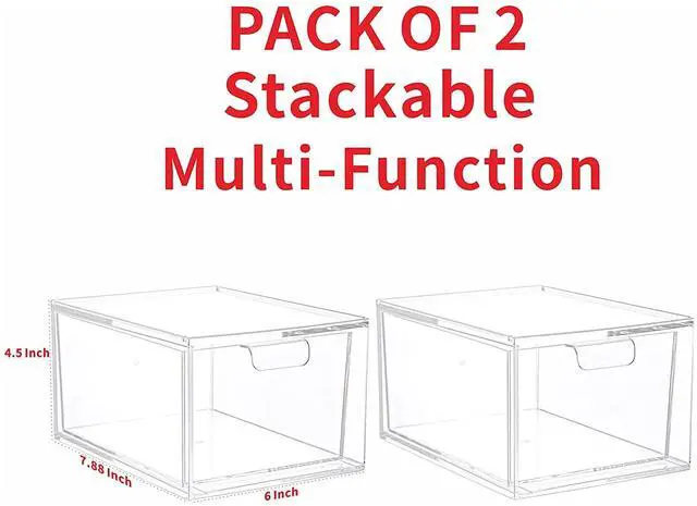 Alt view image 2 of 7 - 2 Pack Stackable Makeup Organizer - 4.5'' Tall Acrylic Cosmetic Display Case - Clear Plastic Storage Bins For Vanity, Under Cabinets, Pantry Organization