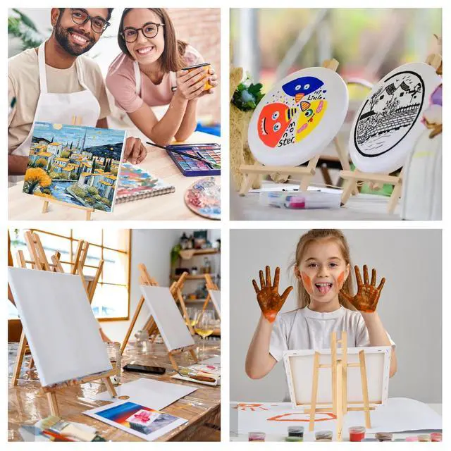 Alt view image 7 of 7 - 2 Pack 11.8" Wood Easels,Tabletop Easel for Painting,Painting Party, Displaying Canvases, Kids Student Table School Desktop, Portable Canvas Photo Picture Sign Holder
