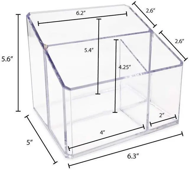 Alt view image 4 of 6 - Clear Acrylic 3-Compartment Organizer, Remote Holder & Multi-Functional Makeup, Brush, Pen & Pencil Storage Solution, for The Home, Bathroom, Office, Childs Desk (3-Section, Clear)