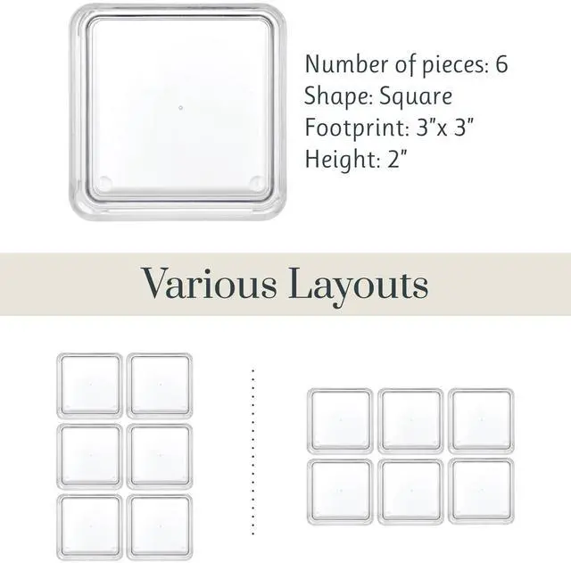 Alt view image 5 of 7 - SimpleSort 6-Piece Stackable Clear Drawer Organizer Set | 3" x 3" x 2" Square Trays | Small Makeup Vanity Storage Bins and Office Desk Drawer Dividers | Made in USA