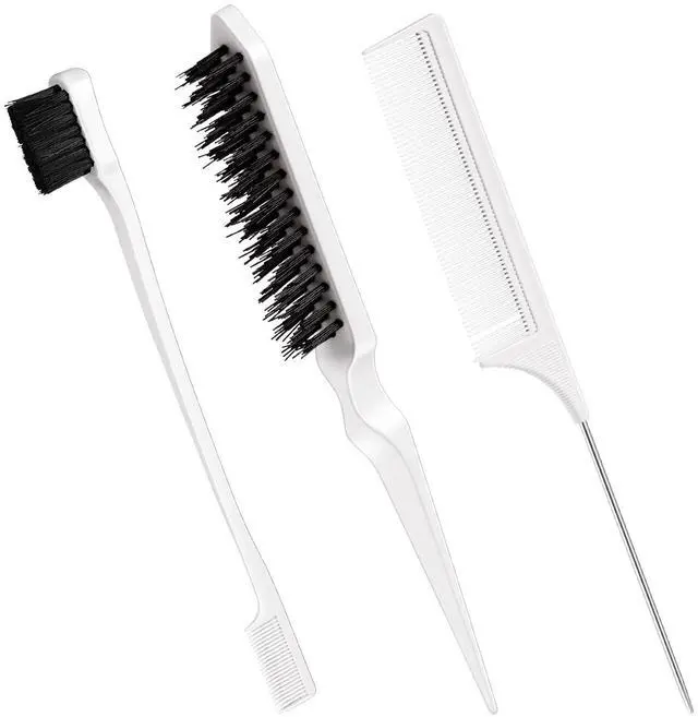 Main image of 3 Pcs Slick Back Hair Brush Set Bristle Brush Edge Control Teasing Comb for Women Black Hair(White)