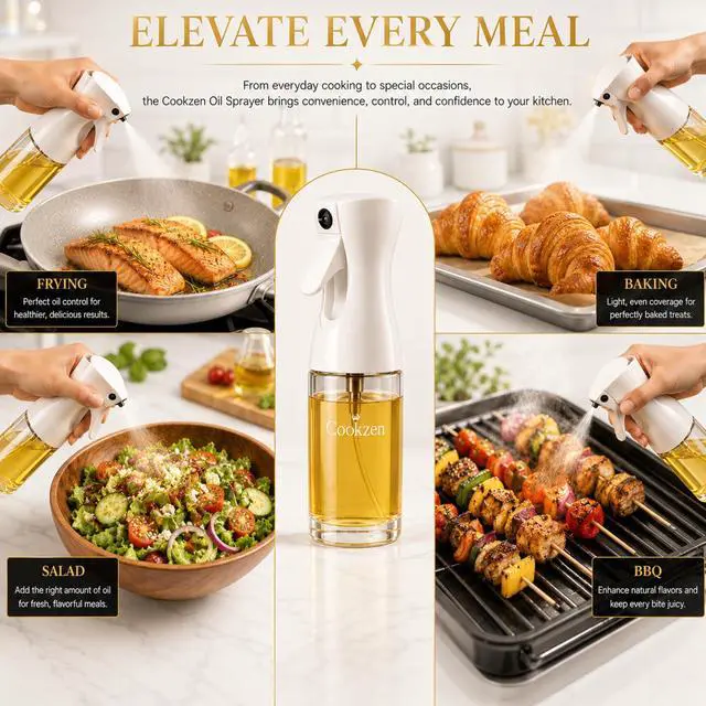 Alt view image 5 of 7 - Oil Sprayer for Cooking, 200-ml Avocado Oil Spray Bottle, Refillable Fine Mist Spray Bottle for Air fryer, BBQ, Salad, Baking (white)