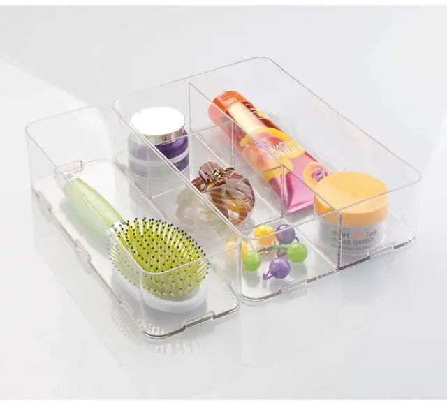 Alt view image 7 of 7 - Clarity Bathroom Interlocking Drawer Organizer for Cosmetics, Beauty Products, Hair Accessories - Extra Large, Clear 12-inch x 4-inch x 3-inch