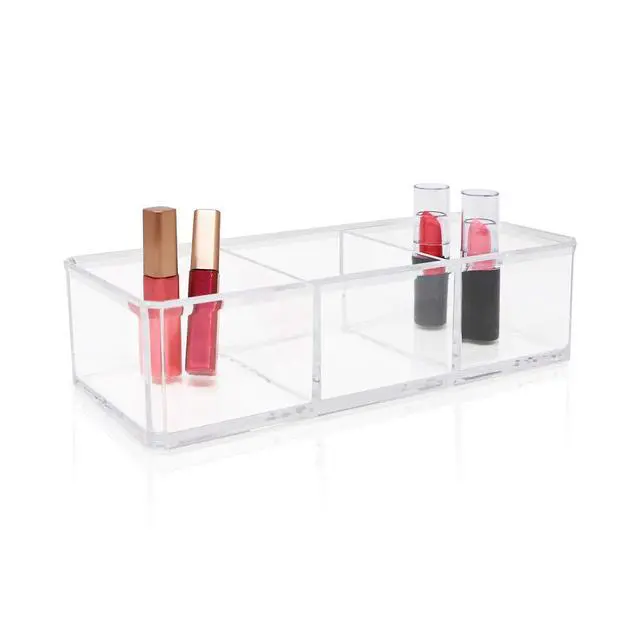 Alt view image 3 of 6 - Clear Acrylic 3 Section Organizer- Three Compartment Drawer Tray and Storage Solution for Office, Bathroom, Kitchen, Supplies, and More (Clear)