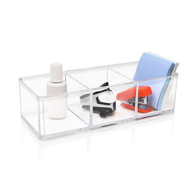Alt view image 4 of 6 - Clear Acrylic 3 Section Organizer- Three Compartment Drawer Tray and Storage Solution for Office, Bathroom, Kitchen, Supplies, and More (Clear)