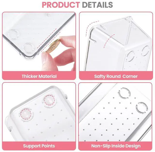 Alt view image 5 of 7 - Makeup Drawer Organizer Trays 17 PCS, 4-Size Clear Drawer Organizers with Silicone Pads, Vanity Organizers and Storage, Non Slip Plastic Drawer Organizer for Desk, Bathroom, Kitchen, Office