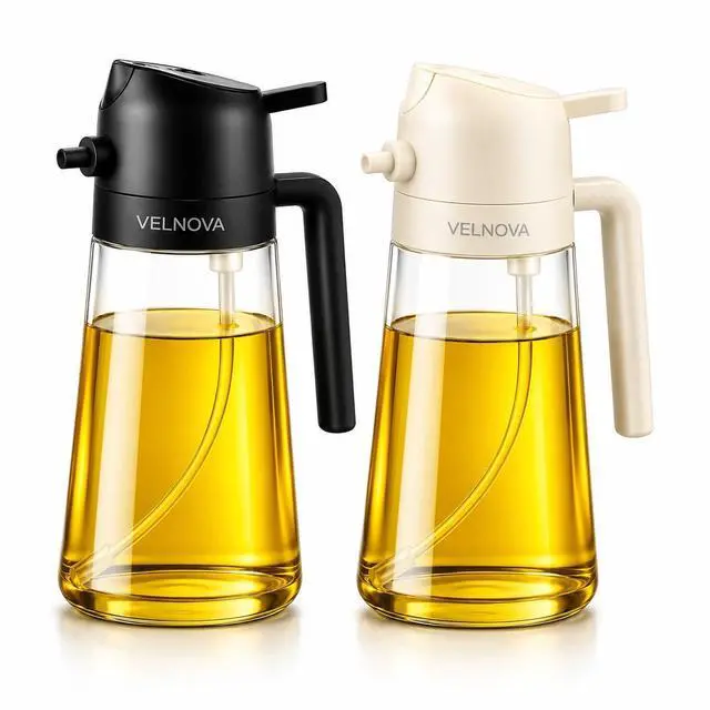 Main image of 2 Pack Olive Oil Sprayer for Cooking, 16oz/470ml Glass Oil Sprayer Bottles with Stickers, 2-in-1 Oil Dispenser Set, Transparent Oil Mister for Air Fryer, Salad, BBQ