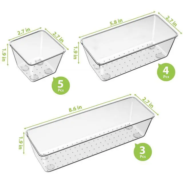 Alt view image 4 of 7 - 12 Piece Clear Drawer Organizer Set, 3 Sizes Bathroom Vanity Organizer Trays and Storage Bins for Makeup, Cosmetics, Jewelry, and Gadgets. Perfect for Office, Kitchen, Bedroom, Bathroom Use.