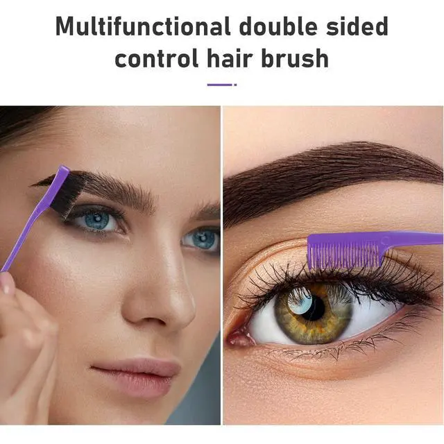 Alt view image 4 of 6 - 12 Piece Nylon Brushes Set for Grooming - Salon Teasing Brush, Double-Sided Edge Brush, Smooth Comb, Rat Tail Combs with Duckbill Clips for Women and Girls (Purple, Black)