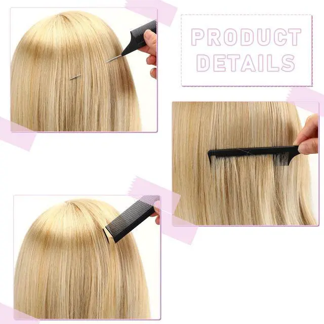 Alt view image 5 of 6 - 12 Piece Nylon Brushes Set for Grooming - Salon Teasing Brush, Double-Sided Edge Brush, Smooth Comb, Rat Tail Combs with Duckbill Clips for Women and Girls (Purple, Black)