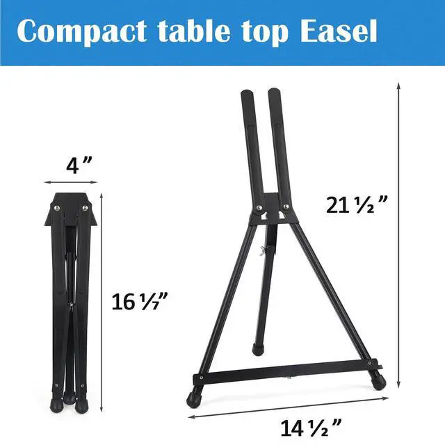 Alt view image 2 of 6 - Aluminum 15" to 21" Tabletop Easel Display, Black Tripod with Rubber Feet, Holds Canvas, Paintings, Books, Photos, Signs