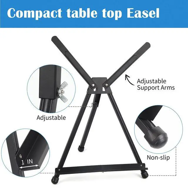 Alt view image 3 of 6 - Aluminum 15" to 21" Tabletop Easel Display, Black Tripod with Rubber Feet, Holds Canvas, Paintings, Books, Photos, Signs