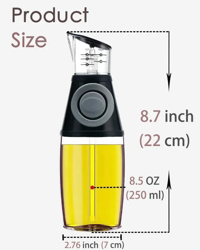 Alt view image 2 of 7 - Oil Dispenser Bottle, 8.5oz Olive Oil Dispenser Oil Sprayer, Clear Glass Refillable Oil and Vinegar Dispenser Bottle with Measuring Scale Pump for Kitchen, Cooking, Salads, Baking Frying