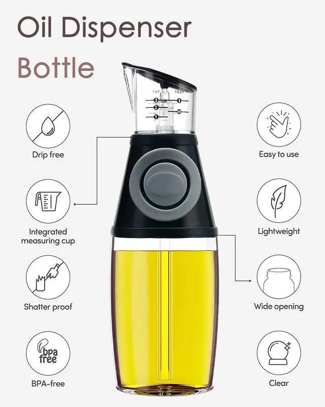 Alt view image 3 of 7 - Oil Dispenser Bottle, 8.5oz Olive Oil Dispenser Oil Sprayer, Clear Glass Refillable Oil and Vinegar Dispenser Bottle with Measuring Scale Pump for Kitchen, Cooking, Salads, Baking Frying