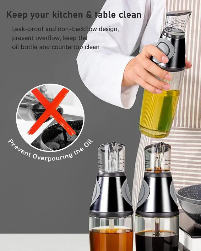 Alt view image 5 of 7 - Oil Dispenser Bottle, 8.5oz Olive Oil Dispenser Oil Sprayer, Clear Glass Refillable Oil and Vinegar Dispenser Bottle with Measuring Scale Pump for Kitchen, Cooking, Salads, Baking Frying