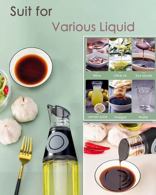 Alt view image 6 of 7 - Oil Dispenser Bottle, 8.5oz Olive Oil Dispenser Oil Sprayer, Clear Glass Refillable Oil and Vinegar Dispenser Bottle with Measuring Scale Pump for Kitchen, Cooking, Salads, Baking Frying