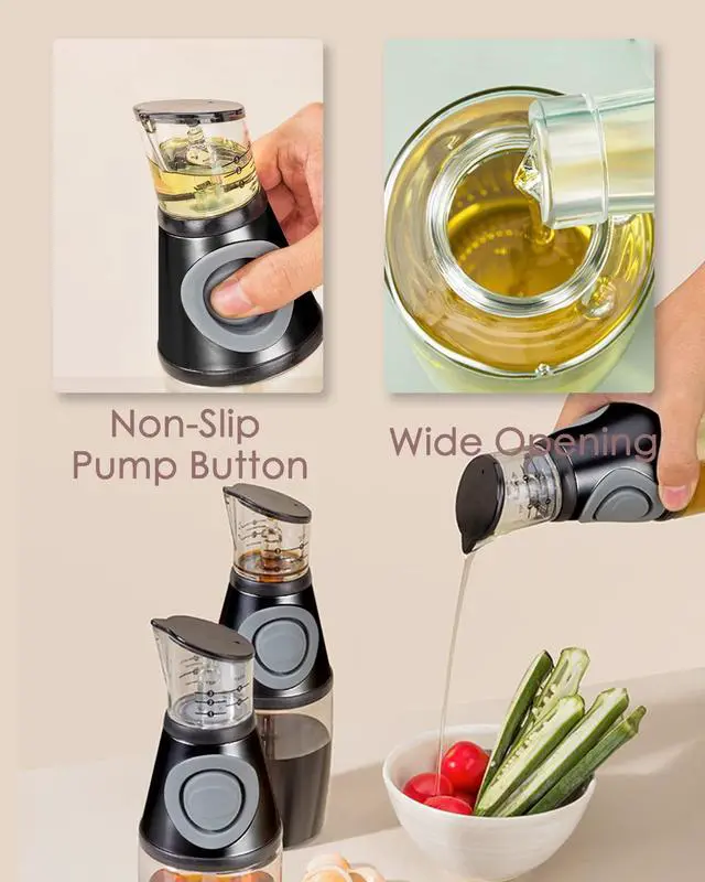 Alt view image 7 of 7 - Oil Dispenser Bottle, 8.5oz Olive Oil Dispenser Oil Sprayer, Clear Glass Refillable Oil and Vinegar Dispenser Bottle with Measuring Scale Pump for Kitchen, Cooking, Salads, Baking Frying