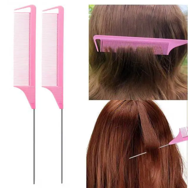 Alt view image 3 of 7 - 5pcs Boar Bristle Slick Back Hair Brush,Double Sided Edge Control Brush,Metal Pin Rat Tail Combs,Bristle Teasing Hair Brush,Woman Girl hair Styling Pink