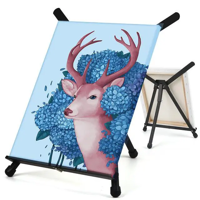 Alt view image 6 of 6 - Aluminum 15" to 21" Tabletop Easel Display, Black Tripod with Rubber Feet, Holds Canvas, Paintings, Books, Photos, Signs