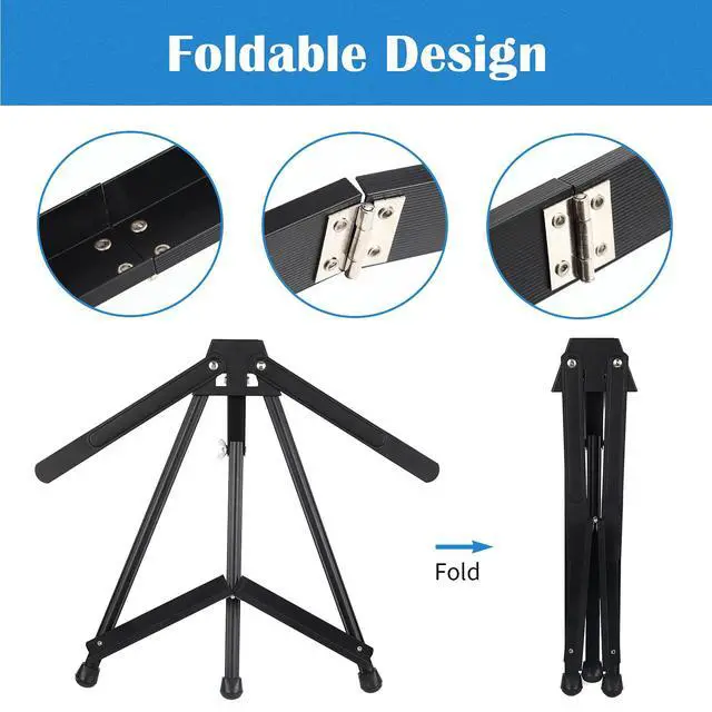 Alt view image 4 of 6 - Aluminum 15" to 21" Tabletop Easel Display, Black Tripod with Rubber Feet, Holds Canvas, Paintings, Books, Photos, Signs