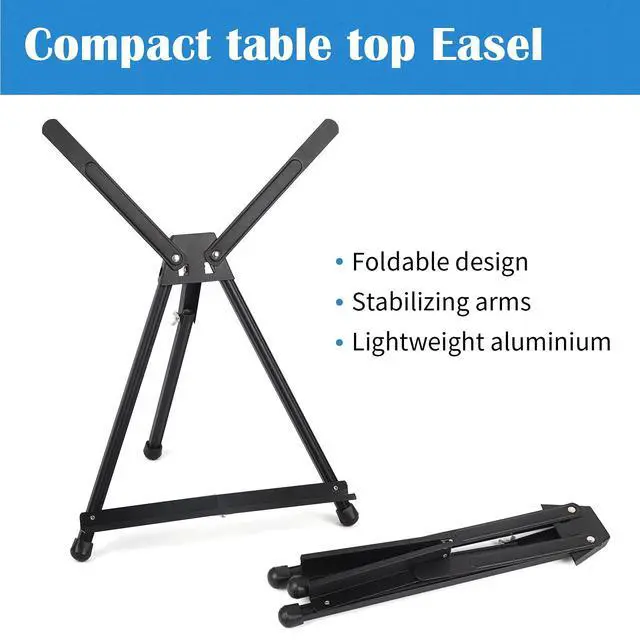 Alt view image 5 of 6 - Aluminum 15" to 21" Tabletop Easel Display, Black Tripod with Rubber Feet, Holds Canvas, Paintings, Books, Photos, Signs
