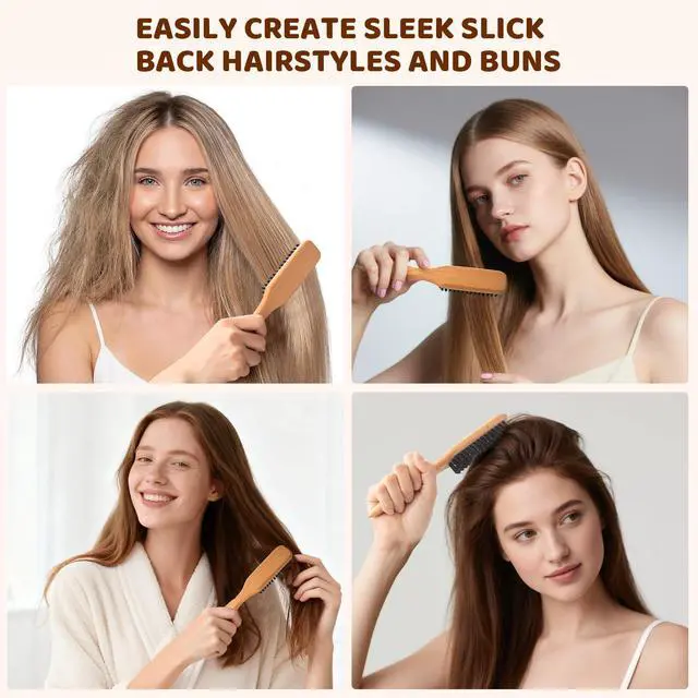 Alt view image 6 of 7 - 5pcs Boar Bristle Slick Back Hair Brush,Double Sided Edge Control Brush,Metal Pin Rat Tail Combs,Bristle Teasing Hair Brush,Woman Girl hair Styling Pink