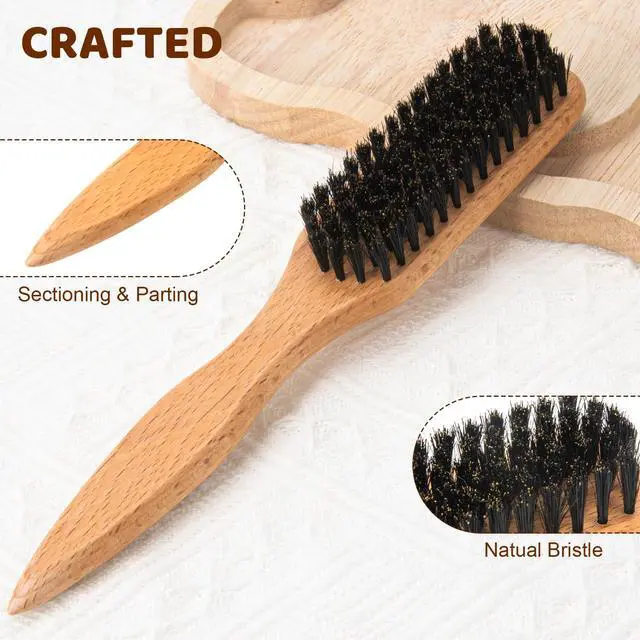 Alt view image 5 of 7 - 5pcs Boar Bristle Slick Back Hair Brush,Double Sided Edge Control Brush,Metal Pin Rat Tail Combs,Bristle Teasing Hair Brush,Woman Girl hair Styling Pink