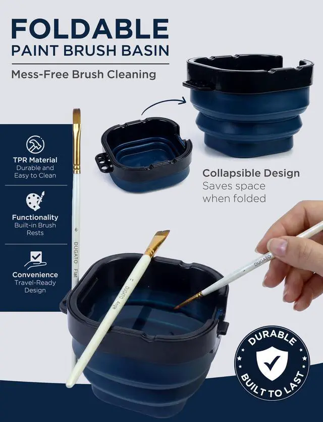 Alt view image 4 of 7 - 16-Well Airtight Gouache Palette Box with Lid & Foldable Water Cup, Blue