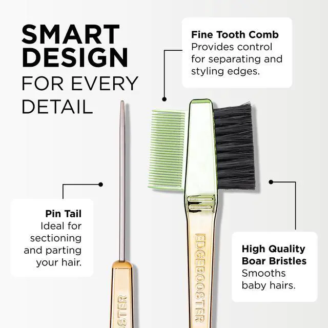 Alt view image 4 of 7 - EDGE BOOSTER® Edge Brush+Comb Regular | Baby Hair Brush/Travel Brush with Compact Case | Travel Size Dual-Ended Boar Bristles & Pintail Comb for Edges, Parting & Styling | Pink/White